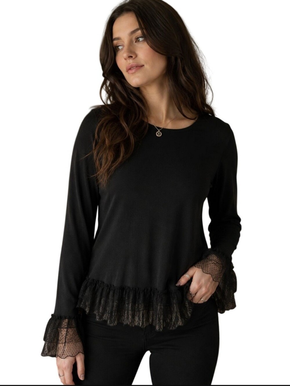 Adiva Black Lace Trim Witchcore Goth Grunge Tunic Size L